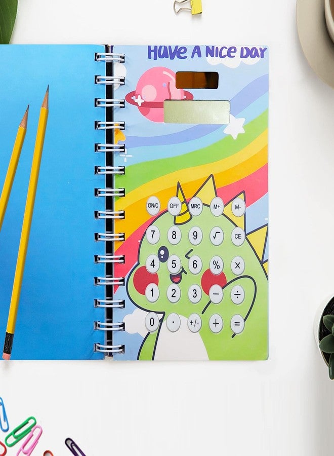 في جراسب مفكرة بتصميم كرتوني للأطفال من VGRASSP مع آلة حاسبة شمسية مدمجة - دفتر حلزوني بصفحات مسطرة للكتابة والرسم وتعلم الرياضيات للأولاد والبنات - اللون حسب المخزون - Image 3